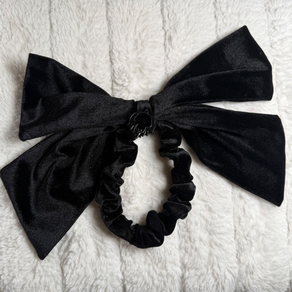 Black Velvet Bat Charm Oversized Hair Bow Scrunchie